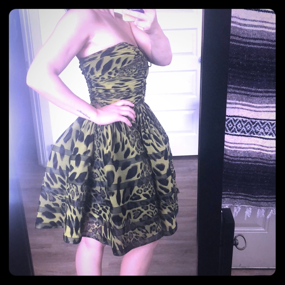 Betsey Johnson - Leopard Print Neon Yellow Dress